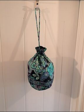 Vera Bradley Teal and Green Paisley Drawstring Cosmetic Pouch
